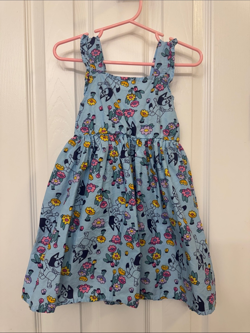 Girls' Blue Floral Cartoon Print Sundress